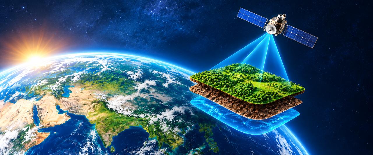 Digital twin of farmland with soil layers scanned by satellite